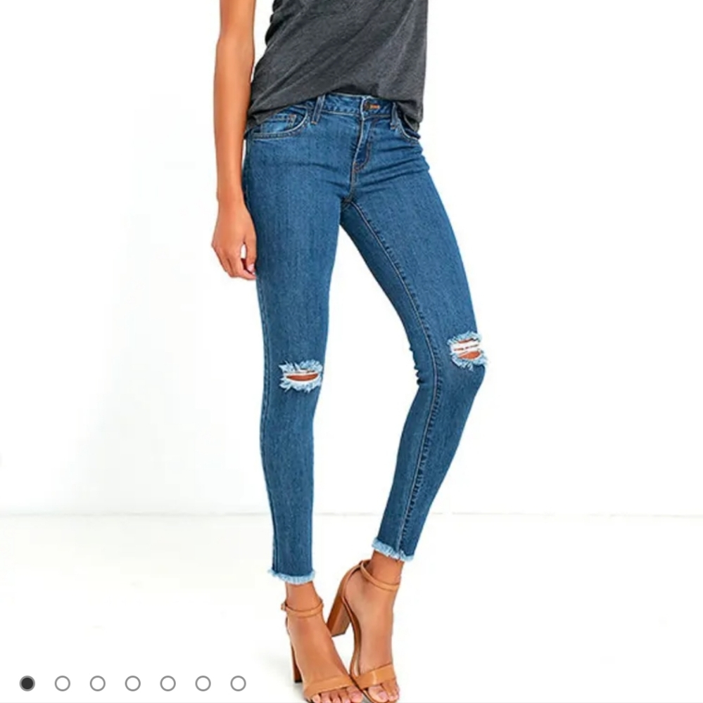 Lean With It Medium Wash Distressed Ankle Skinny Jeans